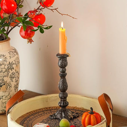 Sungmor Vintage Black Cast Iron Candle Holder – 8.7" Tall Decorative Rustic Taper Candle Stand – Heavy Antique-Style Candlestick for Table Centerpiece, Fireplace Mantel, or Farmhouse Home Décor