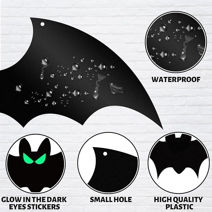 16Pcs Halloween Hanging Bats Decorations Outdoor, Large Flying Bats with Glowing Eyes for Halloween Tree Hanging Decorations Outside…