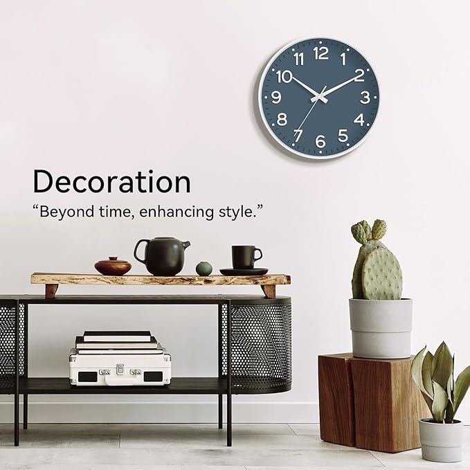 Wall Clock, Silent Wall Clocks Battery Operated 8 Inch-Modern Non Ticking Analog Clock Decorative for Kitchen Office Bathroom Bedroom(Azure Blue)