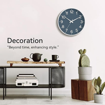 Wall Clock, Silent Wall Clocks Battery Operated 8 Inch-Modern Non Ticking Analog Clock Decorative for Kitchen Office Bathroom Bedroom(Azure Blue)