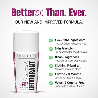 Bali Secrets Natural Deodorant for Women & Men. Nonsense Free. Clean Formula for Sensitive Skin. Strong & Reliable Odor Protection. No Synthetic Aluminum. Organic & Vegan [THE SPICY]