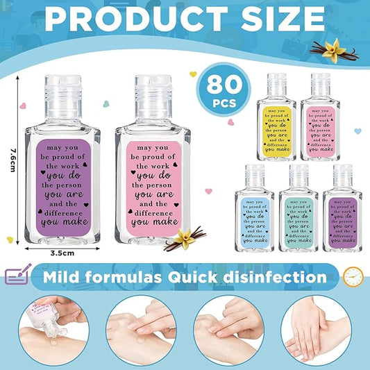 80 Pcs Thank You Gifts for Coworker Mini Hand Sanitize Gel Bulk Scent Hand Sanitizer Travel Size Inspirational Appreciation Gifts for Christmas Party Supplies Friends Teacher Employee