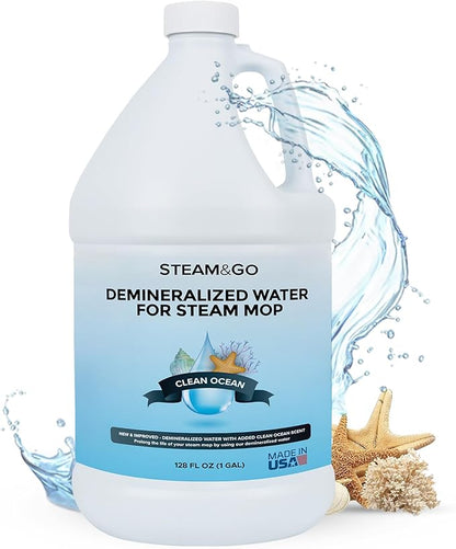 Steam & Go Demineralized Water Cleaning Solution for Floor & Multi-Surface Steam Cleaners - Compatible for All Steam Mops - Clean Ocean Scent, 128 oz