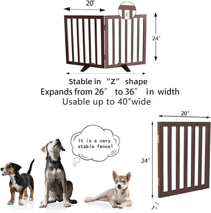 Dog Gate Indoor, Freestanding Dog Fence for The House, Doorways, Hallways,or Stairs,Pet Gate Foldable Wooden,Expandable 24" Height 2 Panels,Brown