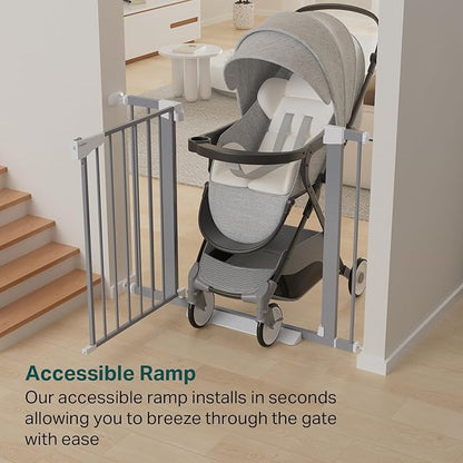 Cumbor 29.7"-40.6" Baby Gate for Stairs, Mom's Choice Awards Winner-Dog Gates for Doorways, Pressure Mounted Auto-Close Pet Gates for Dogs Indoor, Safety Child Gate with Easy Walk Thru Door, Gray