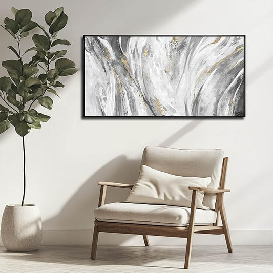 SOUGUAN Canvas Wall Art Black And White Prints Wall Art Decor Large Size Wall Pictures with Frame Artwork Abstract Painting Water Wall Decorations for Living Room Bedroom Office 20”x 40”