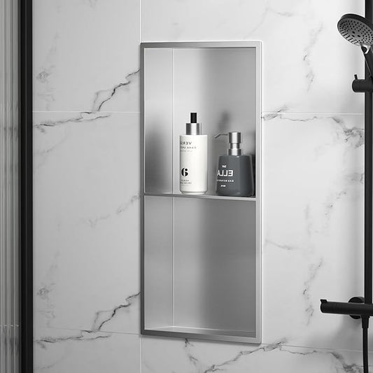 Stainless Steel Shower Niche 24" X 12" Brushed No Tile Needed Wall Niche Double Shelves Recessed Shower Shelf for Bathroom Storage Over Mount Installation