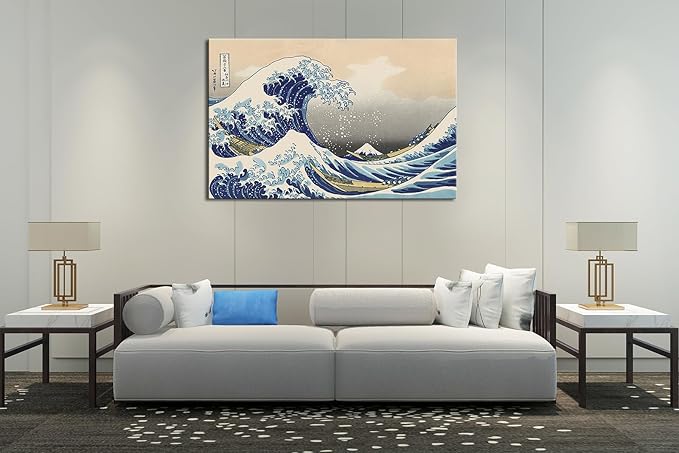 OKEXCKK The Great Wave off Kanagawa by Katsushika Hoki Wall Art Decor, Classic Painting Abstract Seascape Canvas Print Pictures, Modern Japanese Artwork for Bedroom Living Room Decoration - 32"x48"