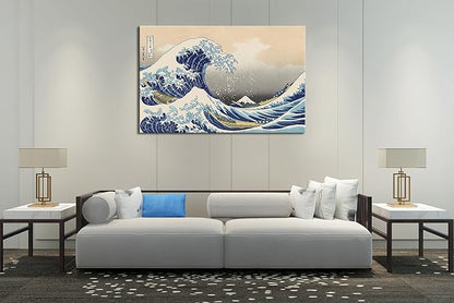 OKEXCKK The Great Wave off Kanagawa by Katsushika Hoki Wall Art Decor, Classic Painting Abstract Seascape Canvas Print Pictures, Modern Japanese Artwork for Bedroom Living Room Decoration - 32"x48"