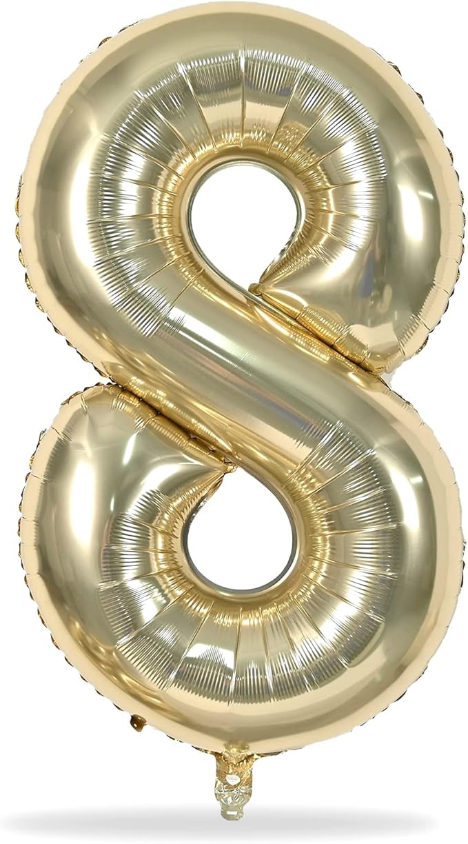 Champagne Gold 8 Balloons, 40" Giant Helium Foil Number 0-9 Light Gold Birthday Balloon for Boys Girls, Self Inflating Digit 8 Balloons for Women Men Anniversary Graduation Party Decorations Supplies