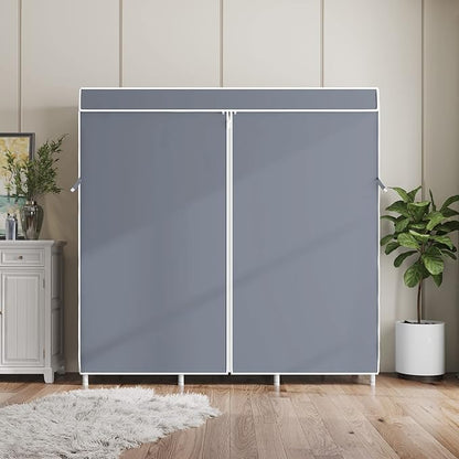 VIPEK V5C Covered Clothes Rack Heavy Duty Portable Closet Wardrobe, Freestanding White Metal Clothing Rack with Grey Oxford Fabric Cover, Adjustable Custom Closet Rack, 57.9" Lx17.3 Wx76.4 H (Medium)
