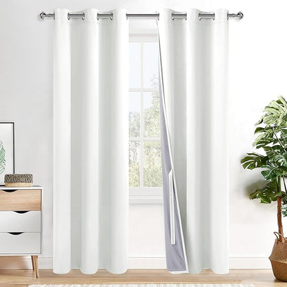 XWZO 100% Blackout Curtains 84 Inches Length with Tiebacks- Heat and Light Blocking Ring Top Window Drapes with Black Liner Backing for Bedroom/Kid's Room, Ivory, W38 x L84, Set of 2 Panels