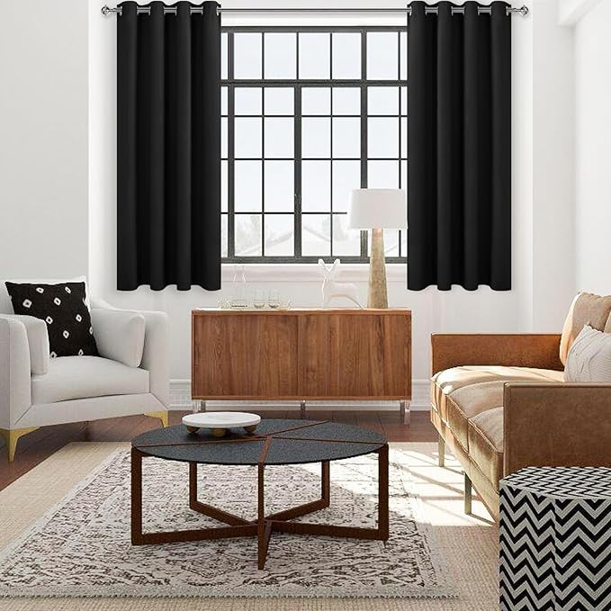 DWCN Black Out Curtains 84 Inch Long 2 Panels, Thermal Light Blocking Room Darkening Bedroom, Living Room Drapes - Black, 52W x 84L Inch Length