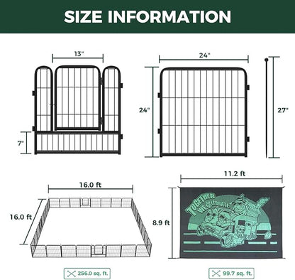 FXW Instant Unleashed Dog Playpen, Portable Pet Fence for Outdoor, RV Trips, and Camping, 24 inch, 32 Panels for Puppy and Small Dogs with 9' x 11' RV Mat│Patented