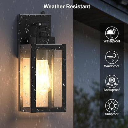 2-Pack Dusk to Dawn Outdoor Wall Lights, Modern Black Sensor Porch Light Fixtures, Waterproof Exterior Lighting for House, Garage, Patio, Front Door, 100-120Vac