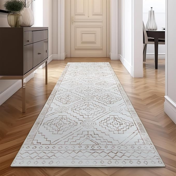 jinchan Moroccan Runner Rug 2x10 for Hallway - Bohemian Kitchen Machine Washable Runner Rug Modern Soft Ultra-Thin Low-Pile Non-Slip Carpet for Entryway Laundry Room Farmhouse (2x10ft, Taupe)