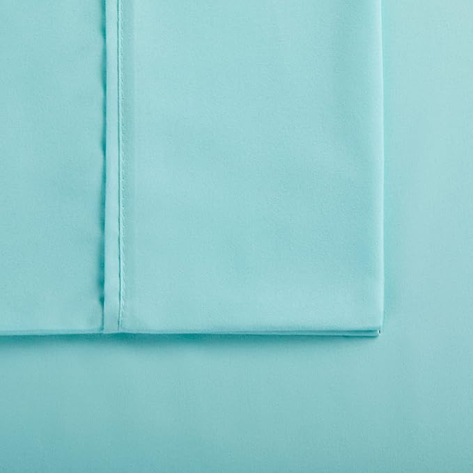 Serta Simply Clean Super Soft Hypoallergenic Stain Resistant Deep Pocket 4 Pieces Solid Bed Sheet Set, King, Turquoise