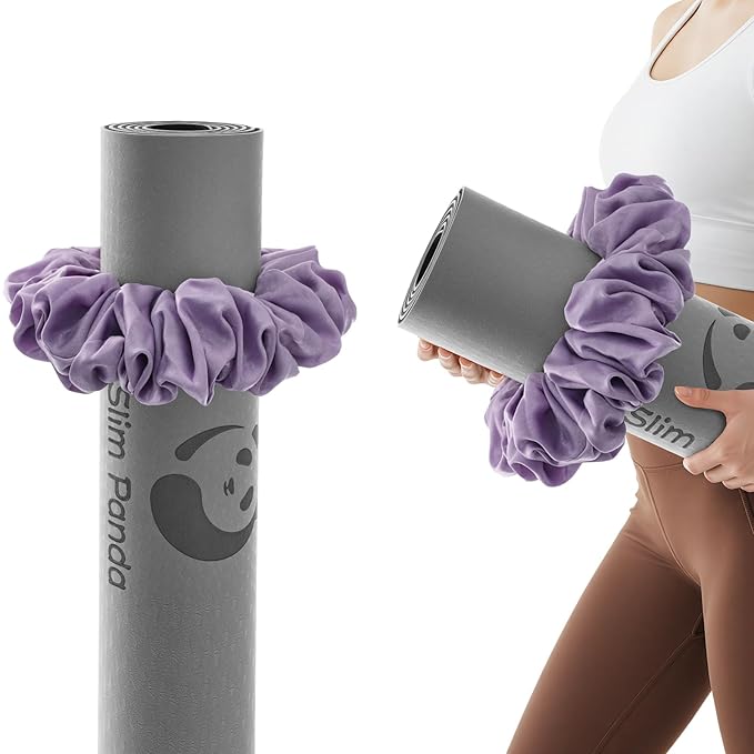 Slim Panda Yoga Mat Scrunchie, Secures Your Mat In Style & Cute, Durable Stretchable Velvet Fabric Yoga Mat Carrying Strap Fits All Standard Yoga Mats (mat not included)