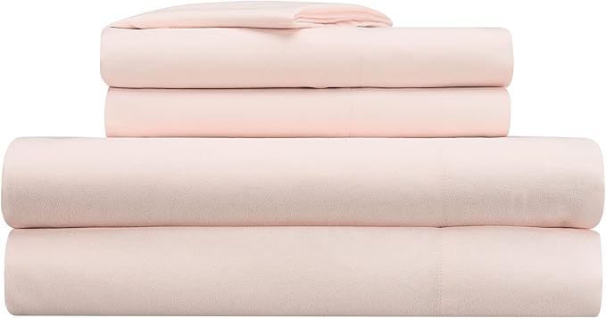 Serta Simply Clean Super Soft Hypoallergenic Stain Resistant Deep Pocket 4 Pieces Solid Bed Sheet Set, Full, Blush Pink