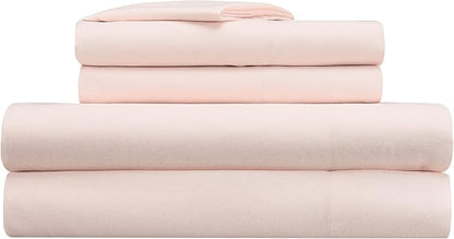 Serta Simply Clean Super Soft Hypoallergenic Stain Resistant Deep Pocket 4 Pieces Solid Bed Sheet Set, Full, Blush Pink