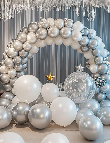 Metallic Silver Balloons 100 Pack, 12 Inch Chrome Latex Helium Garland for Elegant Birthday Wedding Baby Shower Arch Party Decorations