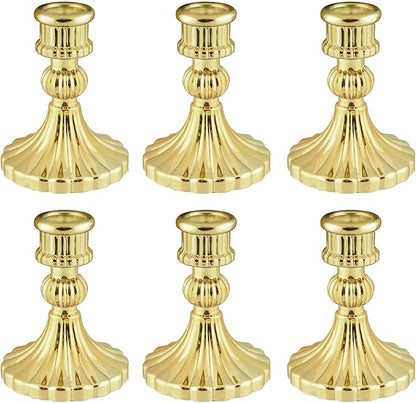 Glass Candlestick Holder,Striped Taper Candle Holders,Set of 6 Candle Stand for Table Centerpieces, Home Decor,Weddings,Festival and Parties (Gold Stripe)