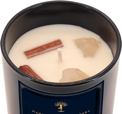 Create Aromatherapy Candle – Vanilla & Coconut Scent with Cinnamon and Rose Quartz Crystals – Hand-Poured Soy Candle for Inspiration, Creativity & Manifestation by Manifest Apothecary- Blue (Create)