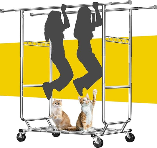 Raybee Clothes Rack Load 630LBS, Heavy Duty Clothes Rack, Rolling Clothing Racks for Hanging Clothes with Wheels, Adjustable & Commercial Garment Rack, 22" D x 75" W x 68" H
