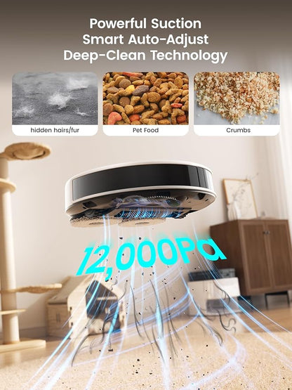 Lefant M3 Robot Vacuum, Robot Vacuum and Mop, 12000Pa Suction, Anti-Tangle Brushes, Dual Spinning Mop, Auto Mop Washing, Drying, Self-Emptying, Self-Refilling, for Pet Hair Dust, App Voice Control