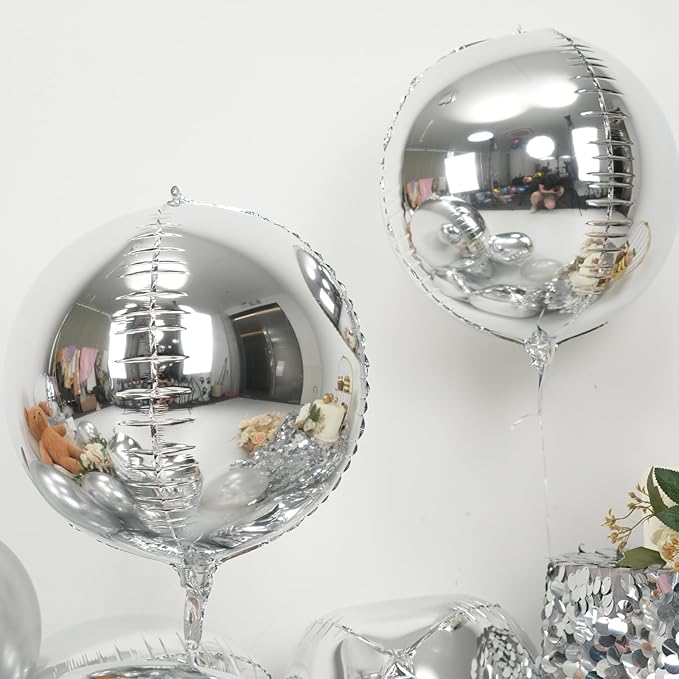 Silver Round Foil Balloons 9 pcs,Metallic Silver Giant 4D Round Balloons 22 Inch for Wedding Graduation Anniversary Baby Shower Birthday Party Decorations