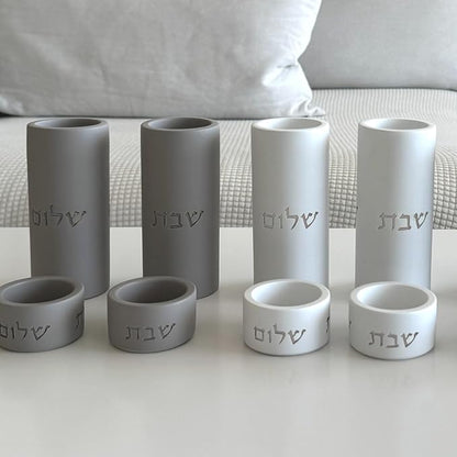 SURI Shabbat Candle Holders Set – Modern Judaica Shabbat Candlesticks for Tea Lights – Concrete Shabbos Candles Holders, Dripless Design – Jewish Gift & Home Decor