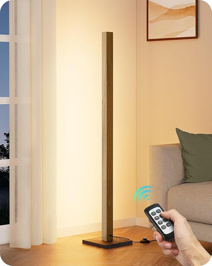 EDISHINE Wood LED Corner Floor Lamp, Modern Dimmable Light with Remote, Minimalist Standing Floor Lamps for Living Room, Bedroom, Office, 7 Color Temperature 2700~6000K, 48.43"