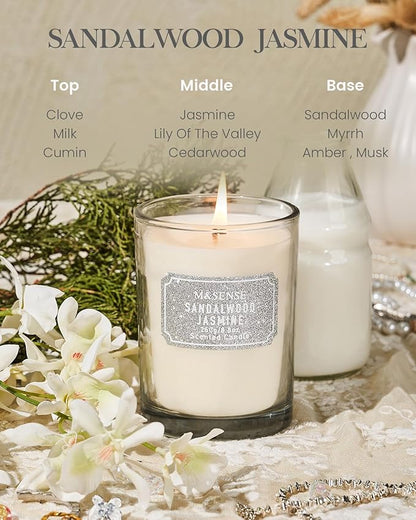 M&SENSE Sandalwood Jasmine Scented Candles, Christmas Candle 8.8 oz, Holiday Natural Candles Gifts for Women, 50 Hours Long Burning Candle for Winter Christmas Decor
