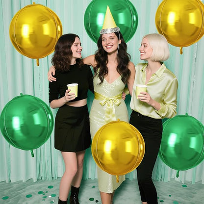 Green Gold Round Foil Balloons 9 pcs,Metallic Giant 4D Round Balloons 22 Inch for Christmas Birthday Party Bridal Shower Wedding Engagement Anniversary Prom Decorations