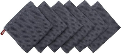 Mia'sDream Natural Cotton Tidy Dish Cloths Rags, Waffle Weave Towels, Soft and Absorbent Kitchen Hand Towel Washcloths, 12x12 inch 6 Pack (Dark Gray)