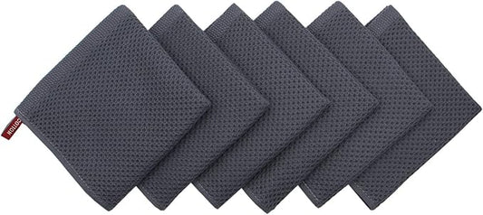 Mia'sDream Natural Cotton Tidy Dish Cloths Rags, Waffle Weave Towels, Soft and Absorbent Kitchen Hand Towel Washcloths, 12x12 inch 6 Pack (Dark Gray)