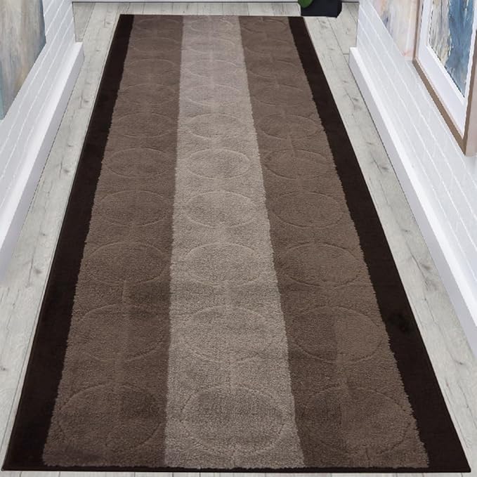 Washable Custom Size Runner Rug Circles Abstract Design Extra Long Runner Rugs for Hallways 26 Inch Wide x Pick Your Size by Feet Slip Skid Resistant Rubber Back (Circle Grey, 17 ft x 26 in)