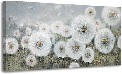 Ardemy Dandelion Wall Art Extra Large Floral Pictures Wall Decor Living Room Flowers Paintings Textured Artwork for Walls Bedroom Kitchen Dining Room Home Office, 58"x29"