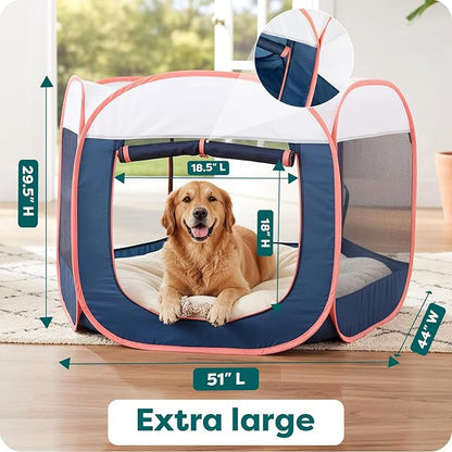 FurHaven Portable Pet Playpen for Dogs & Cats, Extra Large Indoor Kitten Playpen with Mesh Sides, Foldable Dog Playpen for Small Dogs, Pop Up Travel Dog Pen, X-Large, Pet Crate with Mesh Sides, Navy