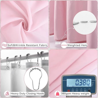 Pink Bathroom Accessories, 24 Pieces Pink Bathroom Accessories Set with Shower Curtain, Bath Towels, Trash Can, Soap Dispenser and Soap Dish for Bathroom/Housewarming