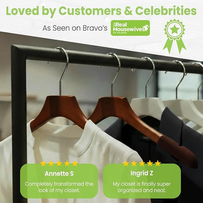 Premium Luxe Wood Coat Hangers, Wide Shoulder Wooden Jacket Hangers with Velvet Grip, Heavy Duty Luxury Hangers for Coats & Blazers, Mahogany with Black Velvet, 30 Pack