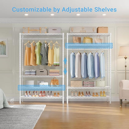 VIPEK V1 Wire Garment Rack 4 Tiers Heavy Duty Clothes Rack for Hanging Clothes Freestanding Closet Clothing Rack with 4 Adjustable Shelves, 35.4" L X 15.7" W X 70.9" H, Max Load 500LBS, White