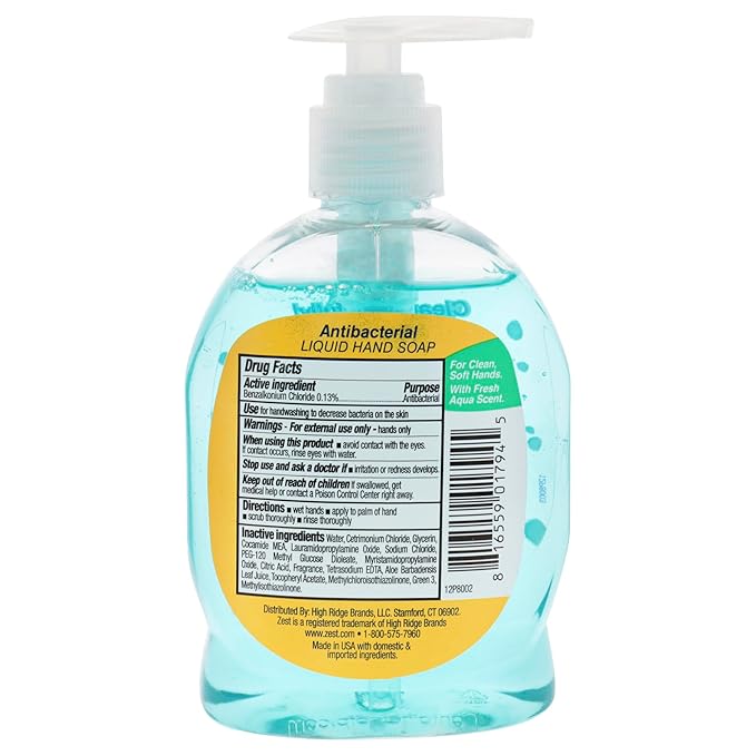 Zest Antibacterial Liquid Hand Soap Fresh Aqua Plus Vitamin E & Aloe 7.5 Fl. Oz (Pack of 2)