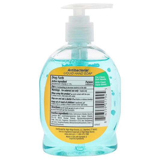 Zest Antibacterial Liquid Hand Soap Fresh Aqua Plus Vitamin E & Aloe 7.5 Fl. Oz (Pack of 2)