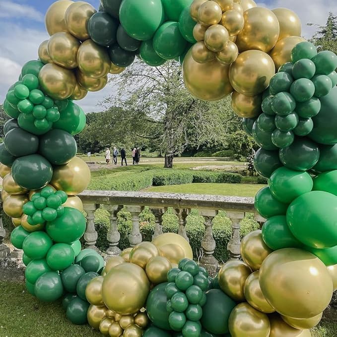 Green and Gold Balloons, 75PCS Dark Green and Metallic Gold Balloons of 12in and 5in Green Gold Party Decorations for Birthday,St.Patrick's Day,Graduation,Jungle Party