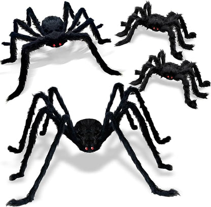 ZMCINER Large Halloween Spiders for Outside, Big Spider Halloween Decorations Realistic Scary Hairy Spiders Halloween Decorations Outdoor (49"", 29"", 20"", 20"")
