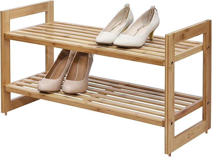 TRINITY BASICS EcoStorage 2-Tier Bamboo Stackable Shoe Rack, Pack of 2