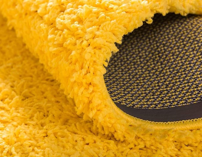Unique Loom Solid Shag Collection Area Rug (6' 1" Round, Tuscan Sun Yellow)