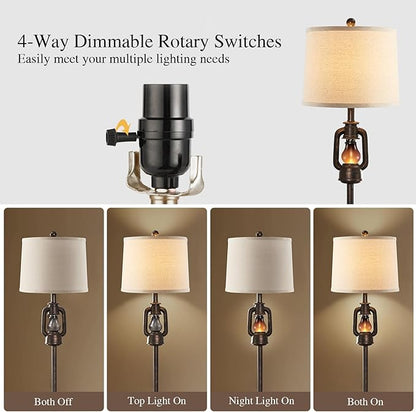 63'' Farmhouse Lantern Floor Lamp for Living Room with 2 Light Sources, Rustic Vintage Resin Tall Standing Lamp with Glass Night Light for Bedroom Office Study Room, Bulb Included (Bronze)
