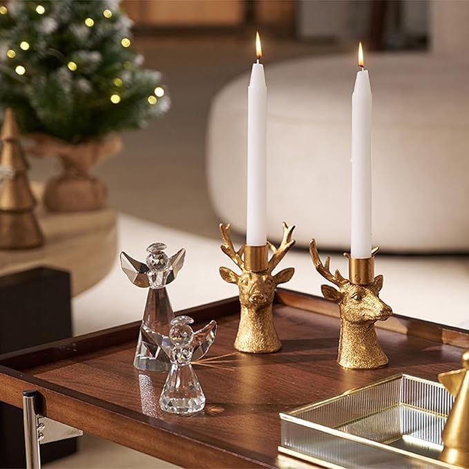 Candlestick Holders Vintage Reindeer Candle Holders, Brass Gold Deers Candle Stick Holders Set of 4 for Table Centerpiece, Mantel & Dining Table Wedding Decor, Festive Christmas Home Decoration